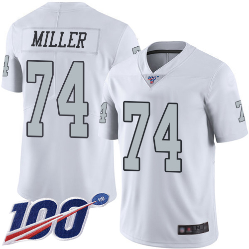 Men Oakland Raiders Limited White Kolton Miller Jersey NFL Football 74 100th Season Rush Vapor Jersey